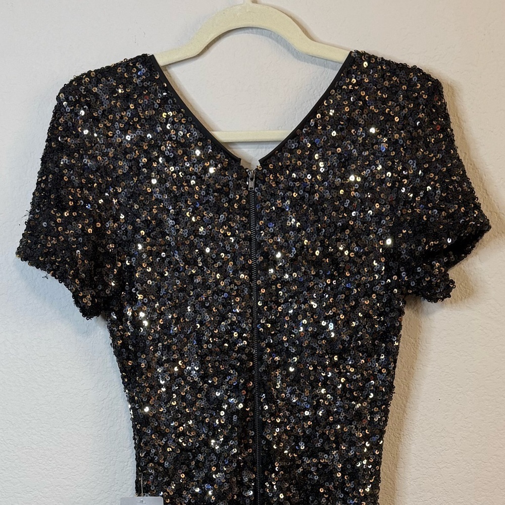 NWT Heartloom Kaley Sequin Short Sleeve Bodycon Dress V Neck Black Size Small - Picture 11 of 15